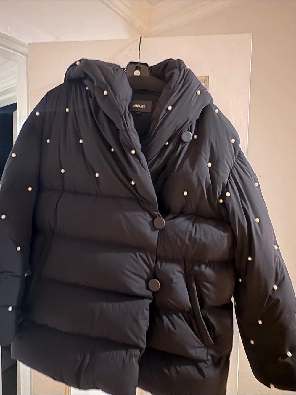 Mackage Black Pearl-Studded Puffer Jacket